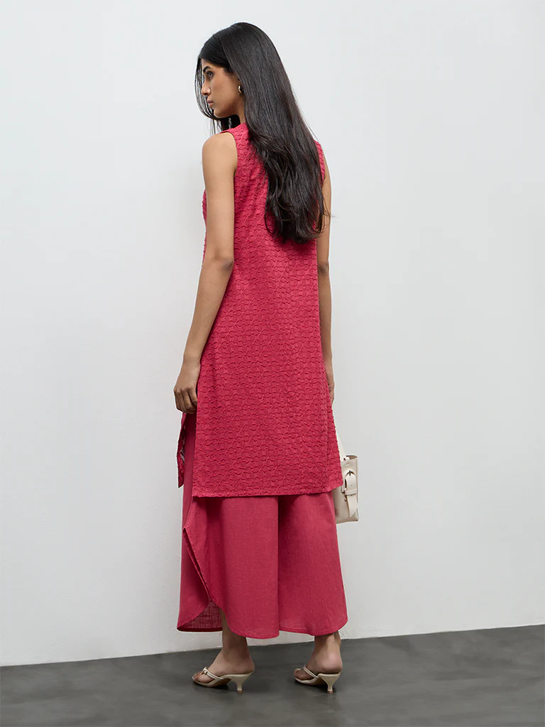 Utsa Pink Floral Embroidered Cotton A-Line Kurta - Image 4