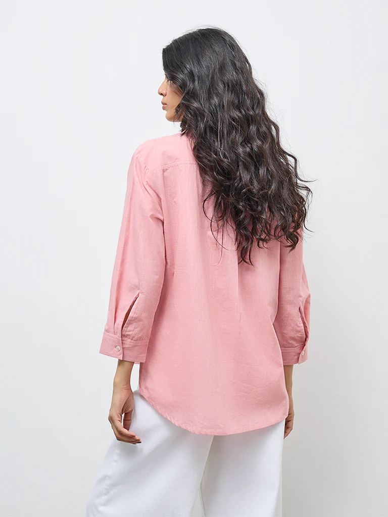 Utsa Pink Floral Embroidered Cotton Tunic - Image 4