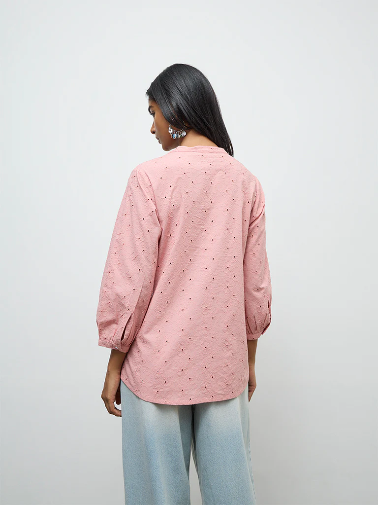 Utsa Pink Floral Embroidered Cotton Tunic - Image 4