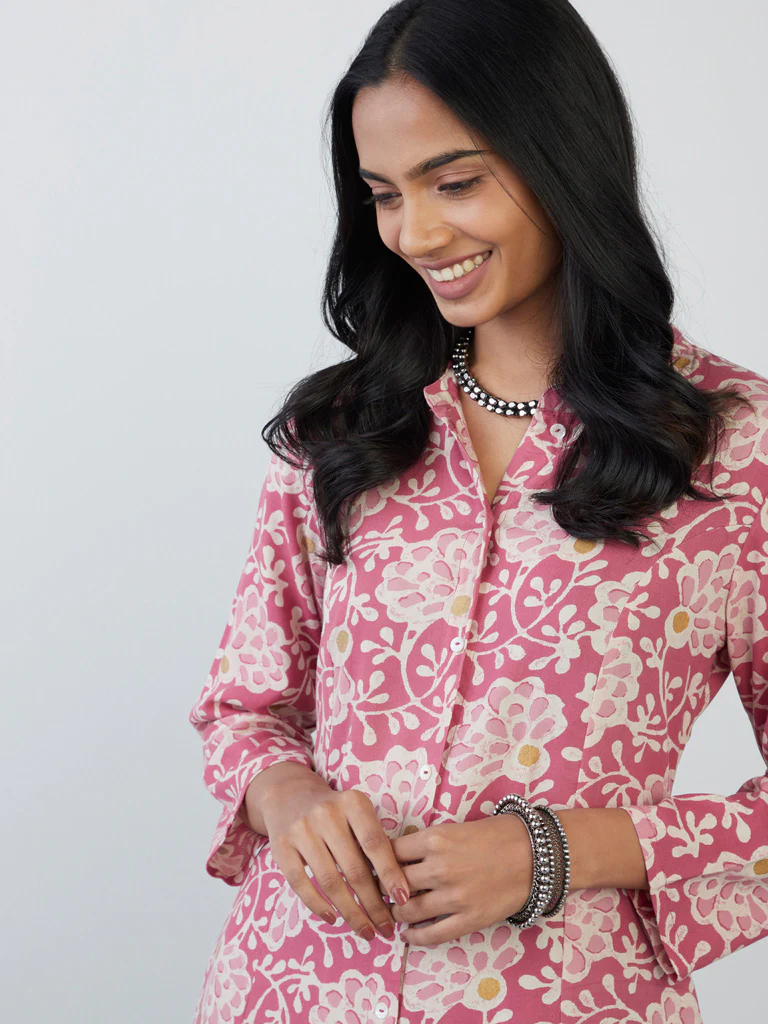 Utsa Pink Floral-Printed A-Line Kurta - Image 2