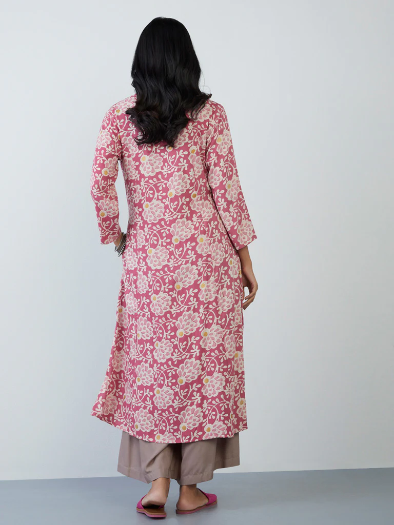 Utsa Pink Floral-Printed A-Line Kurta - Image 4