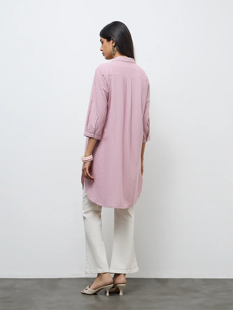 Utsa Pink Floral Printed Cotton-Blend A-Line Kurta - Image 4