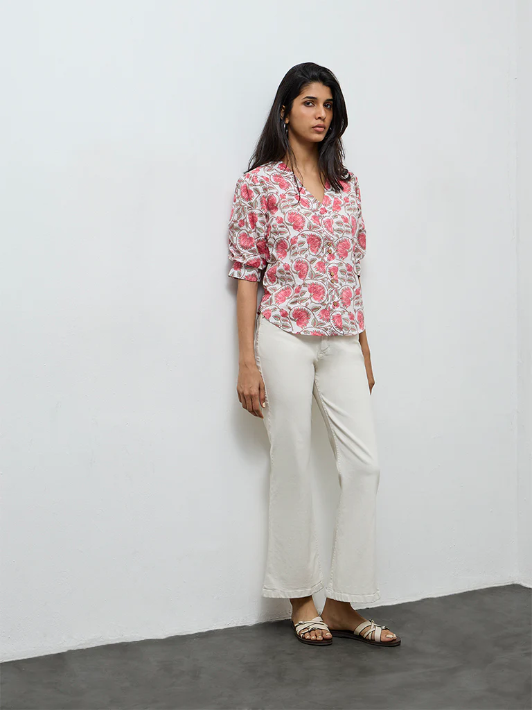 Utsa Pink Floral Printed Cotton Tunic - Image 2
