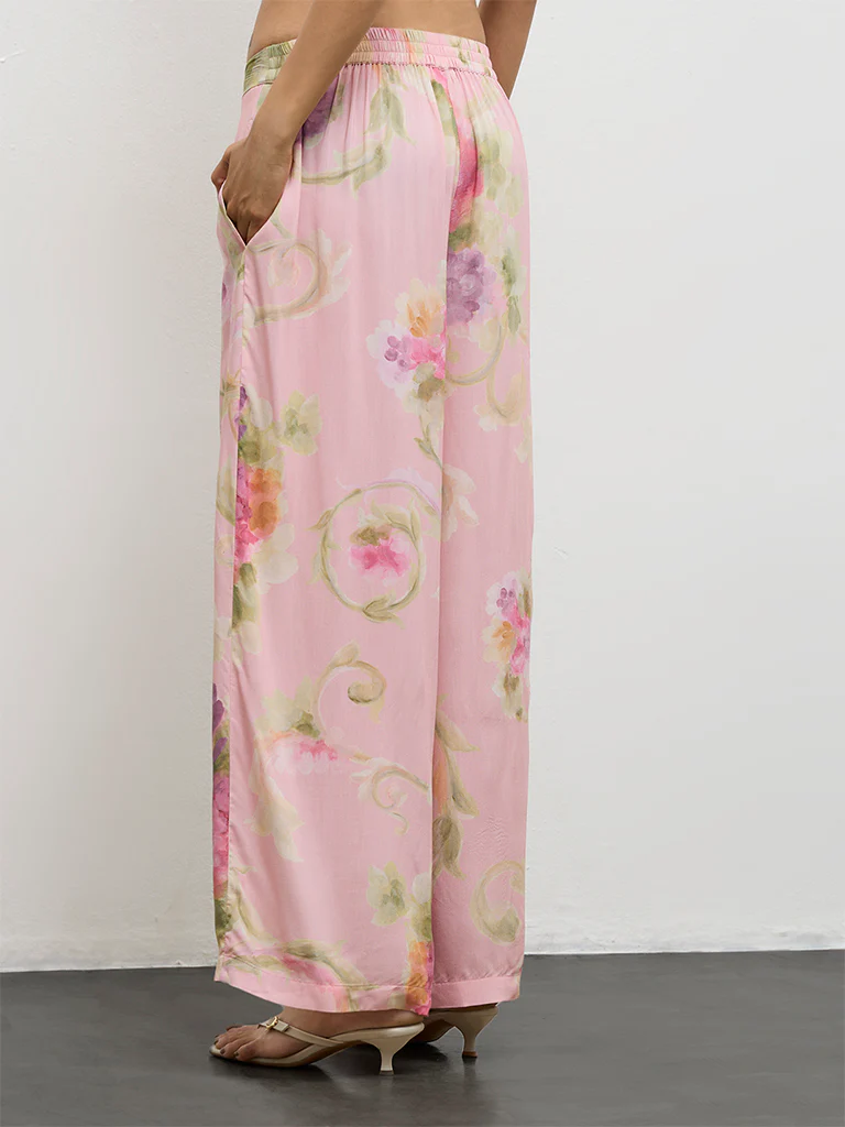 Utsa Pink Floral Printed Pants - Image 4