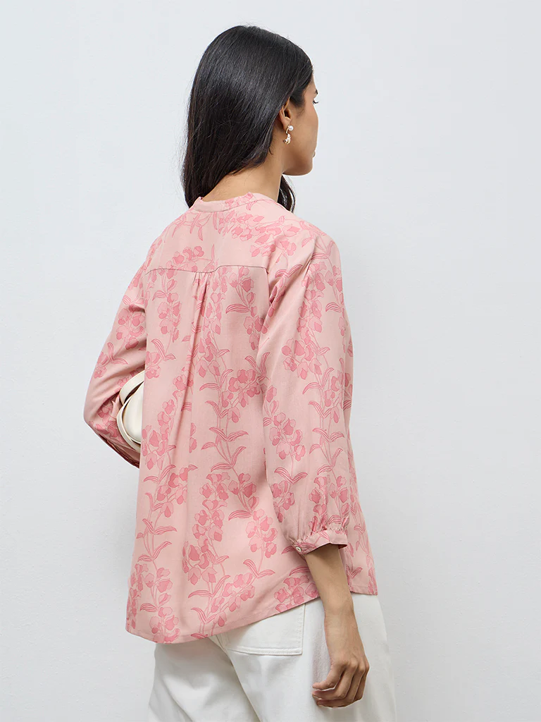 Utsa Pink Floral Printed Tunic - Image 4