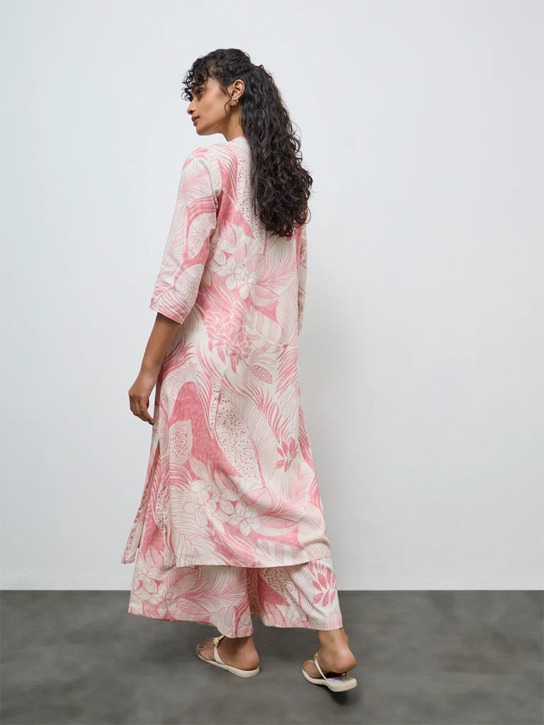 Utsa Pink Foliage Printed A-Line Kurta - Image 4