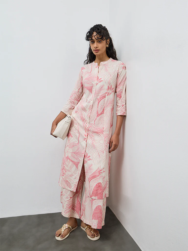 Utsa Pink Foliage Printed Palazzos - Image 2