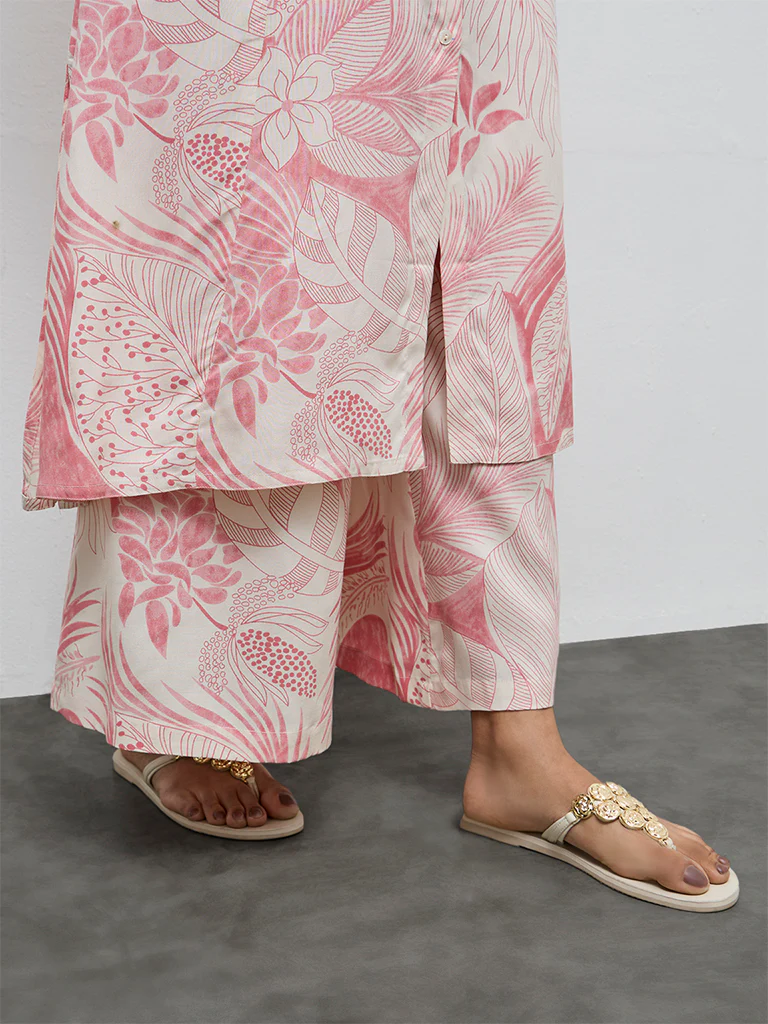 Utsa Pink Foliage Printed Palazzos - Image 3