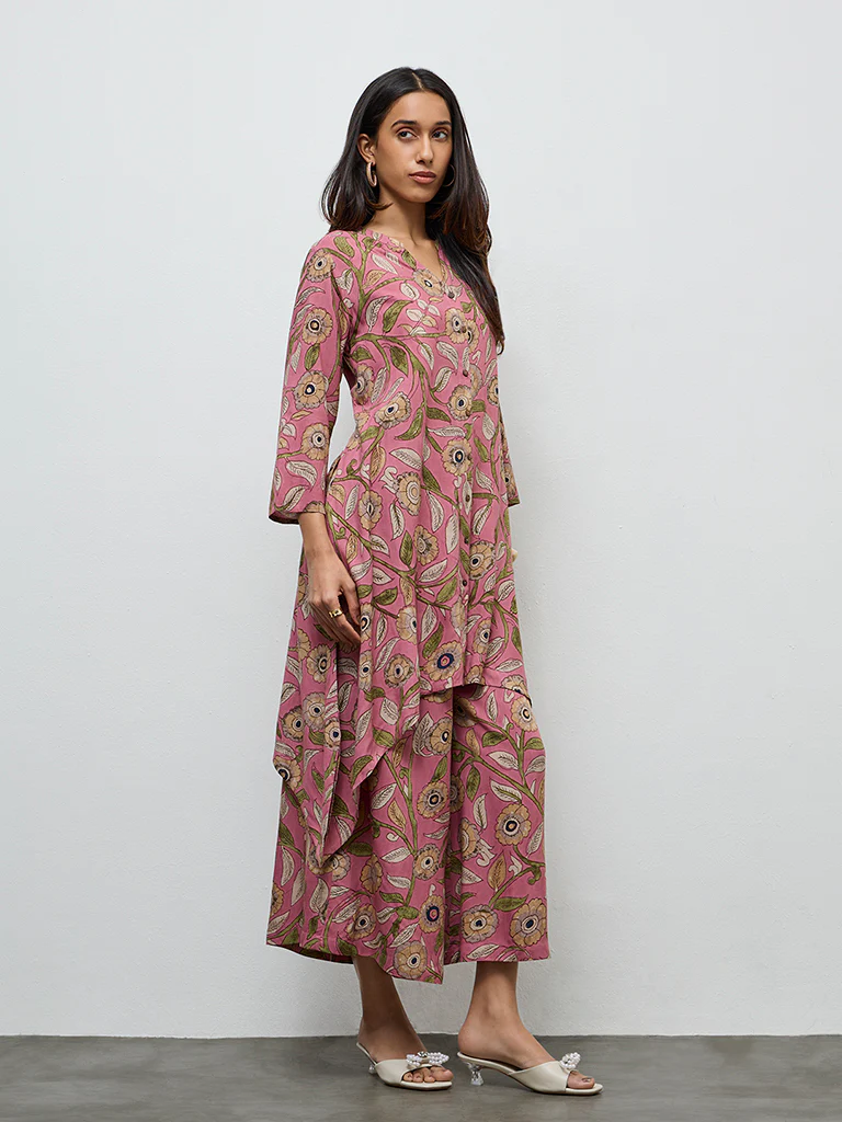 Utsa Pink Foliage Printed Palazzos