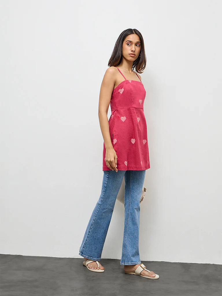 Utsa Pink Heart Design Cotton-Blend Kurti - Image 2