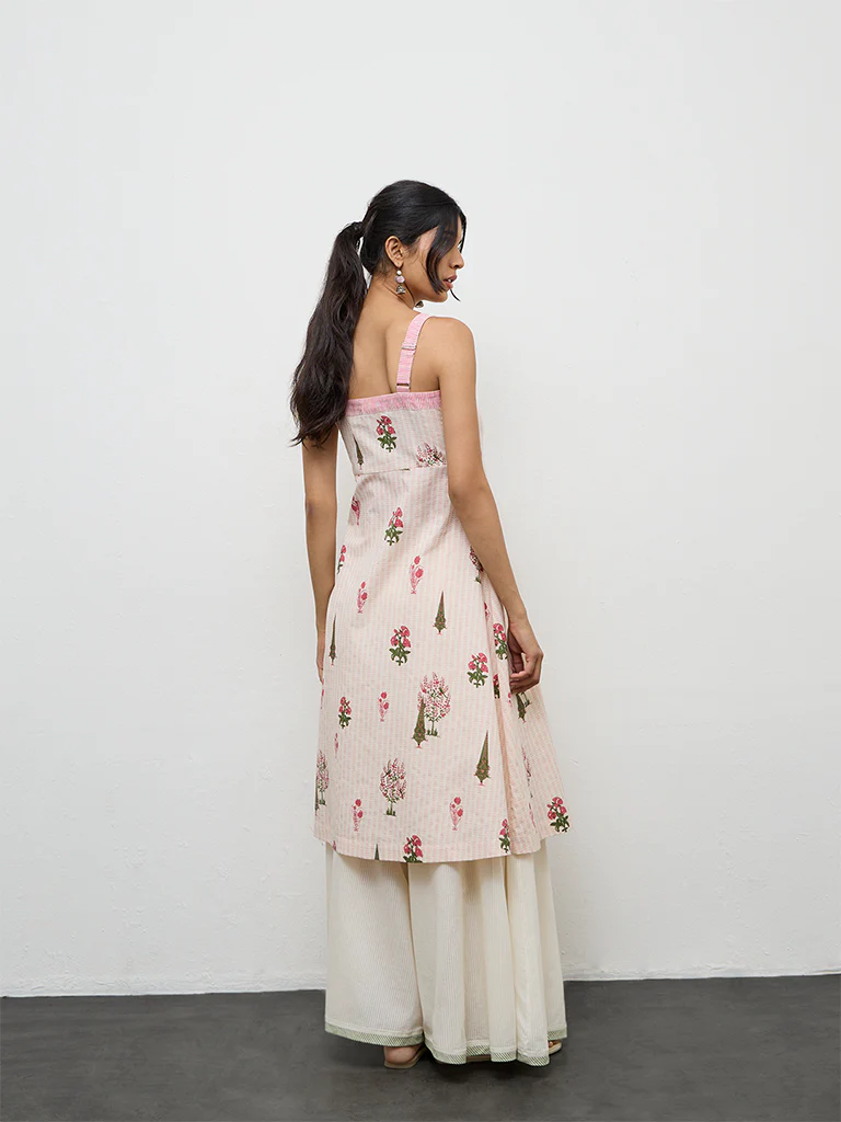 Utsa Pink Printed Cotton A-Line Kurta - Image 4