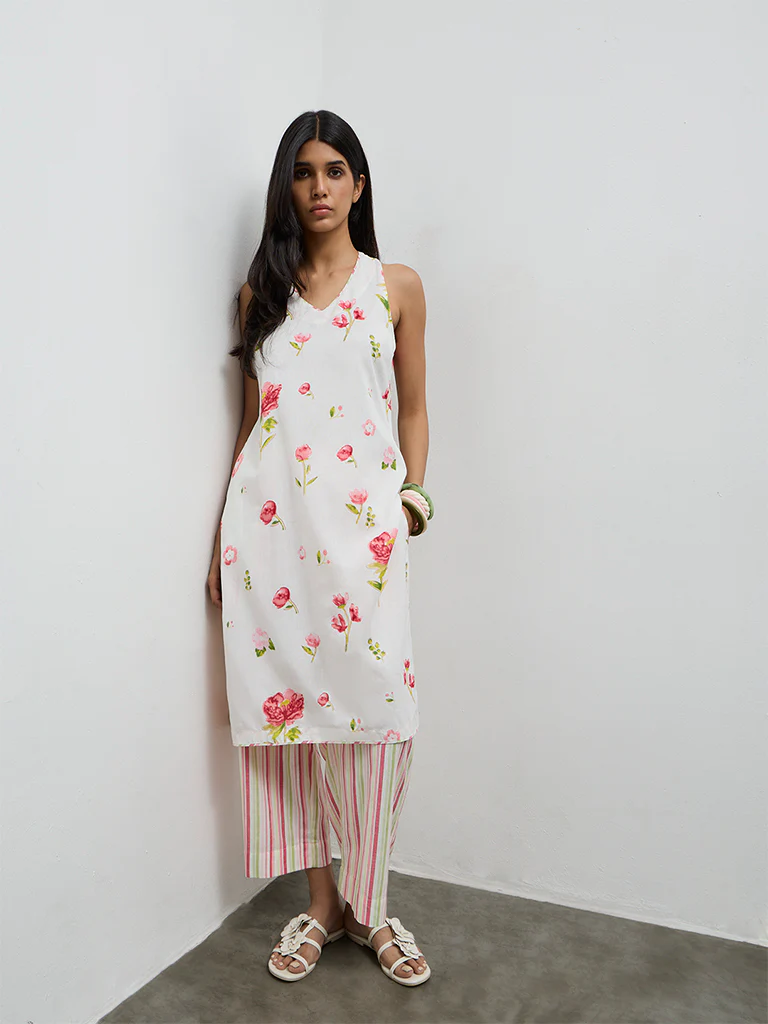 Utsa Pink Striped Cotton-Blend Pants - Image 2