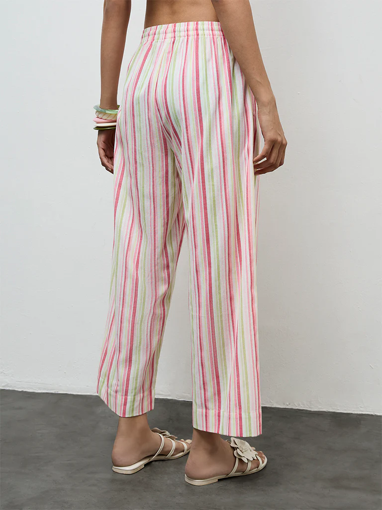 Utsa Pink Striped Cotton-Blend Pants - Image 4