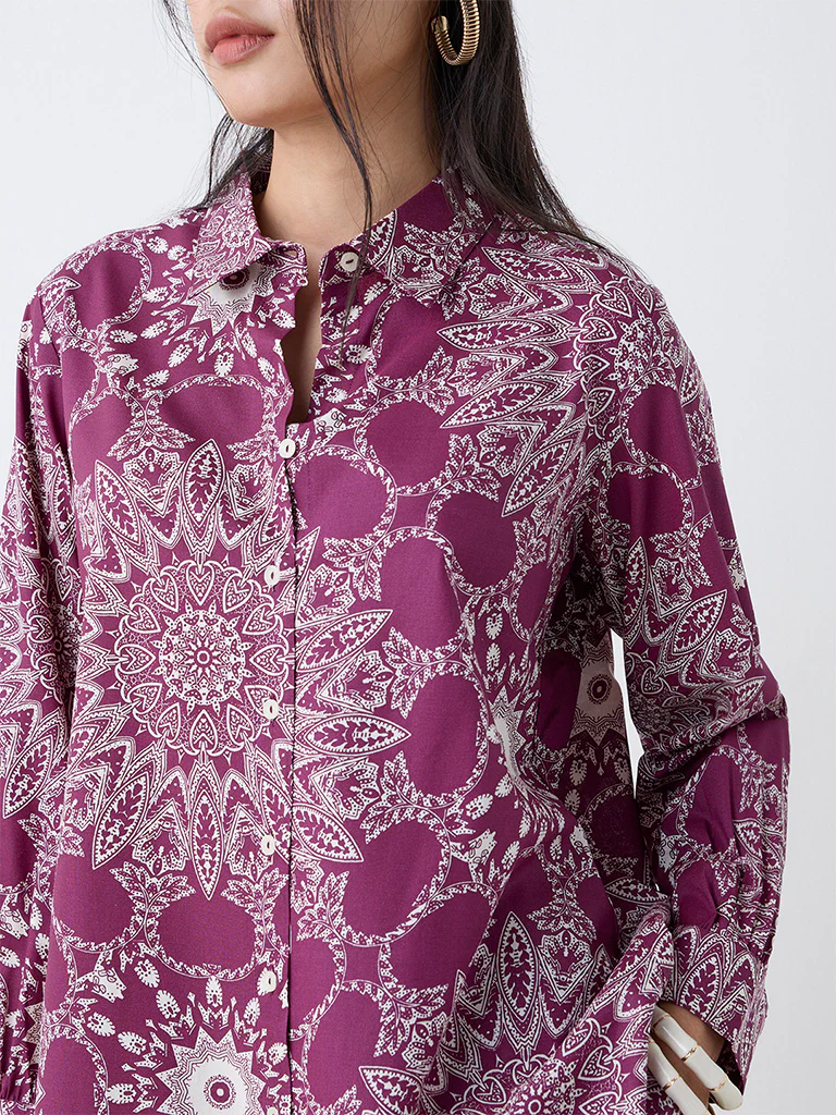 Utsa Plum Printed Tunic - Image 3