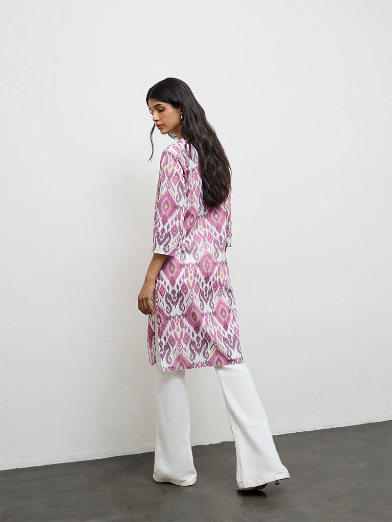 Utsa Purple Printed Cotton Straight Kurta - Image 4