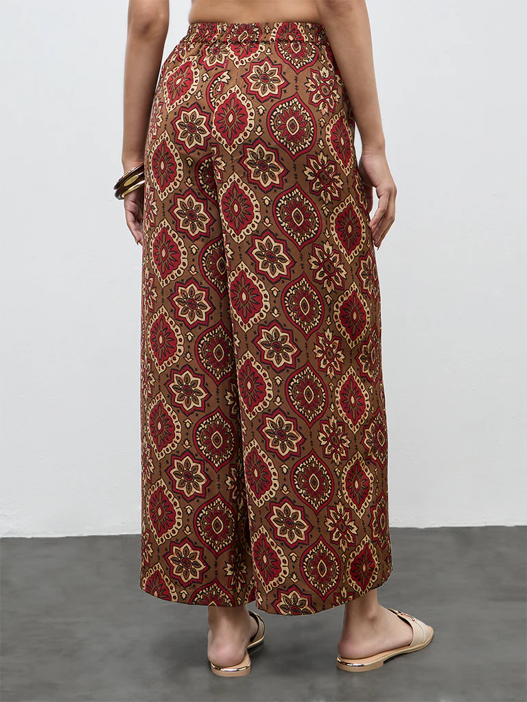 Utsa Red Botanical Design Pants - Image 4