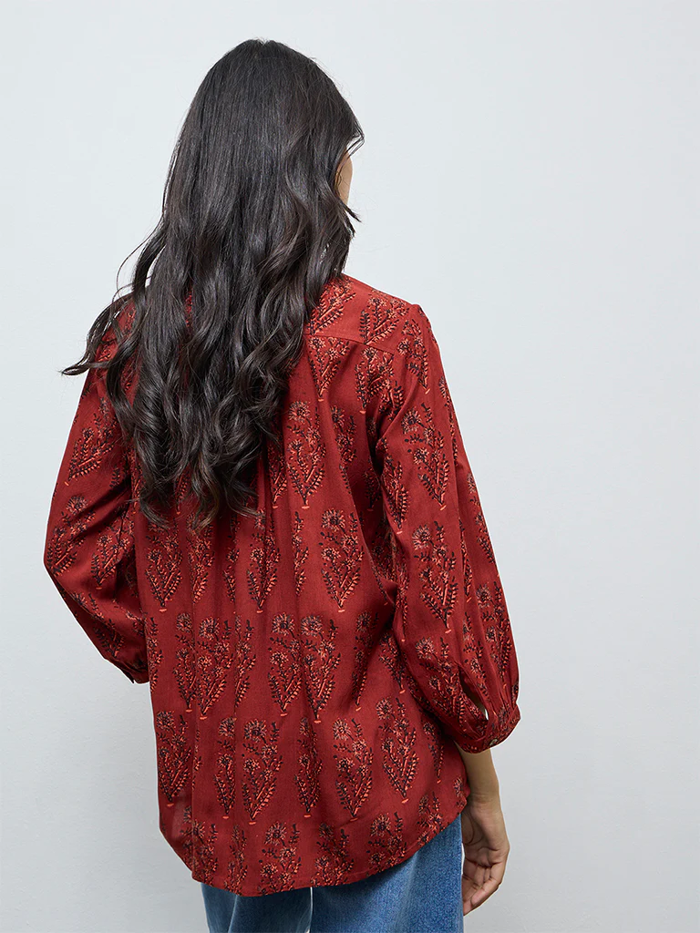 Utsa Red Botanical Printed Tunic - Image 4