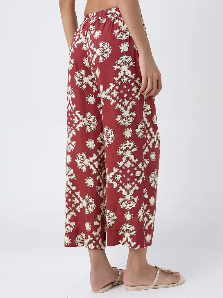Utsa Red Geometric Printed Pants - Image 4