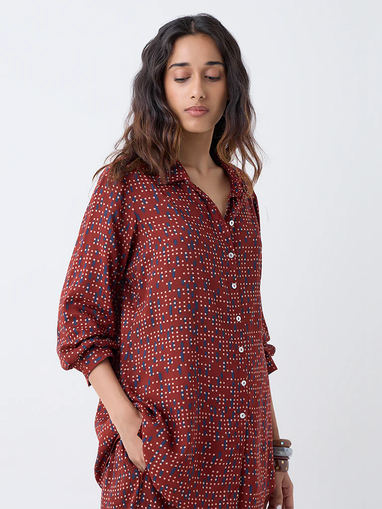 Utsa Red Geometric Printed Tunic - Image 2
