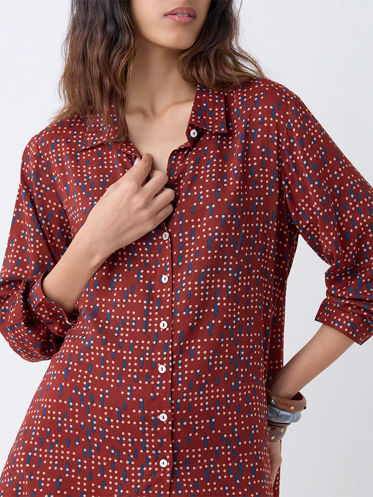 Utsa Red Geometric Printed Tunic - Image 3