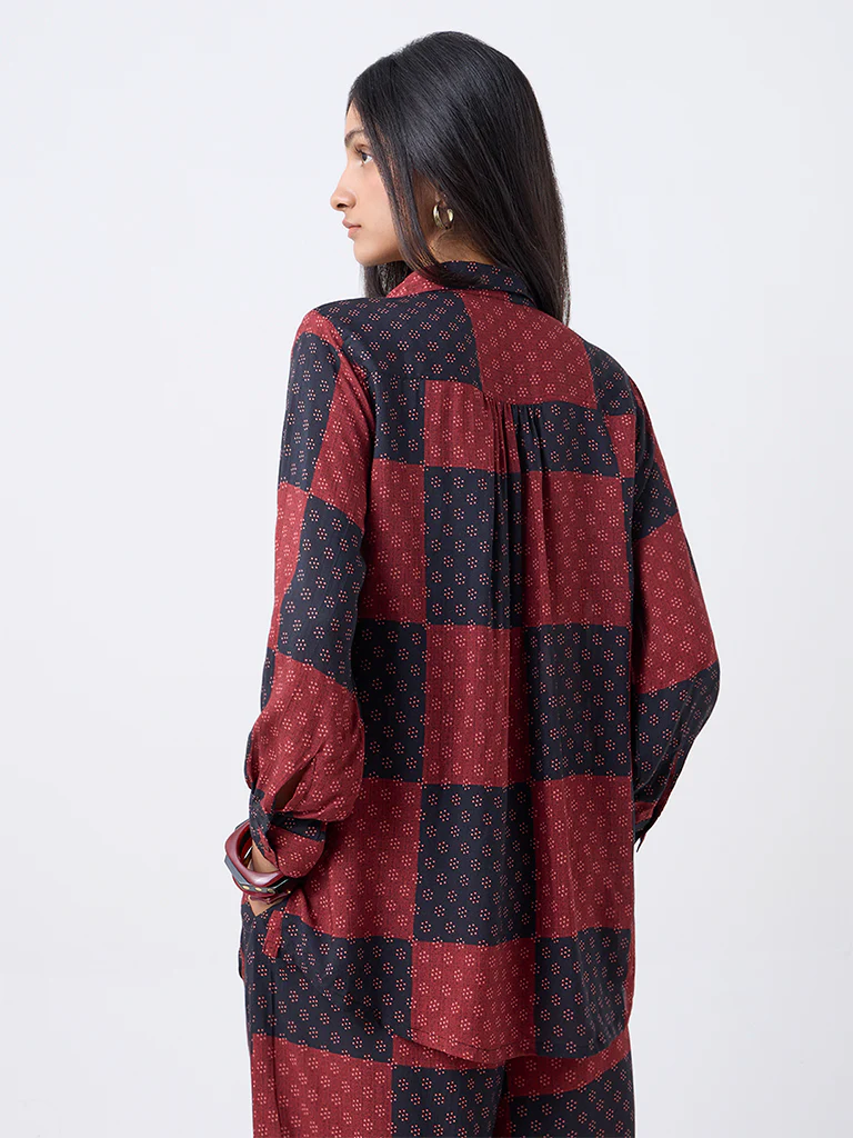 Utsa Red Grid Printed Tunic - Image 4