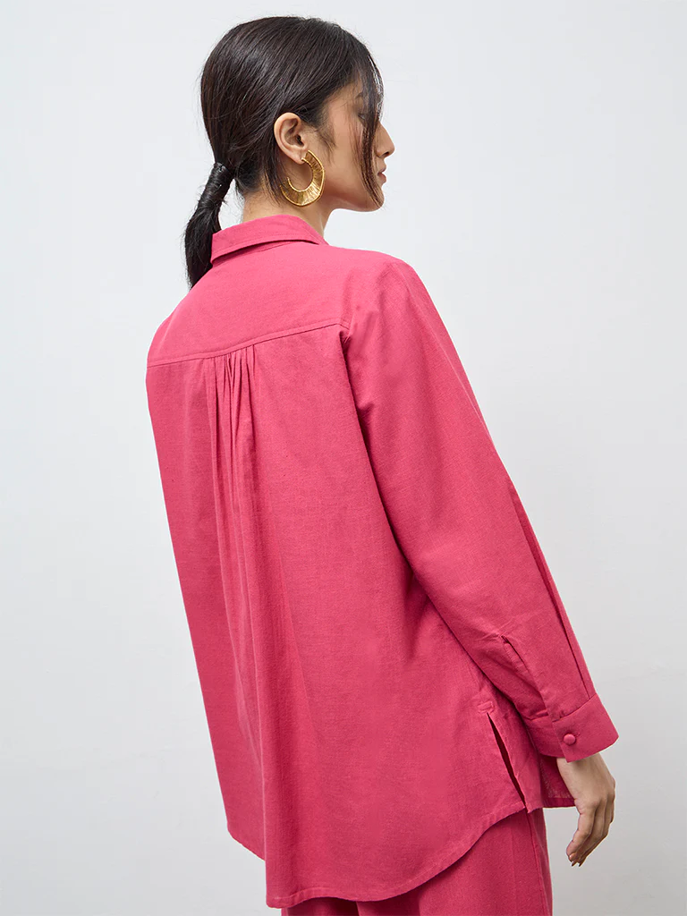 Utsa Red Lace Detailed Cotton Tunic - Image 4