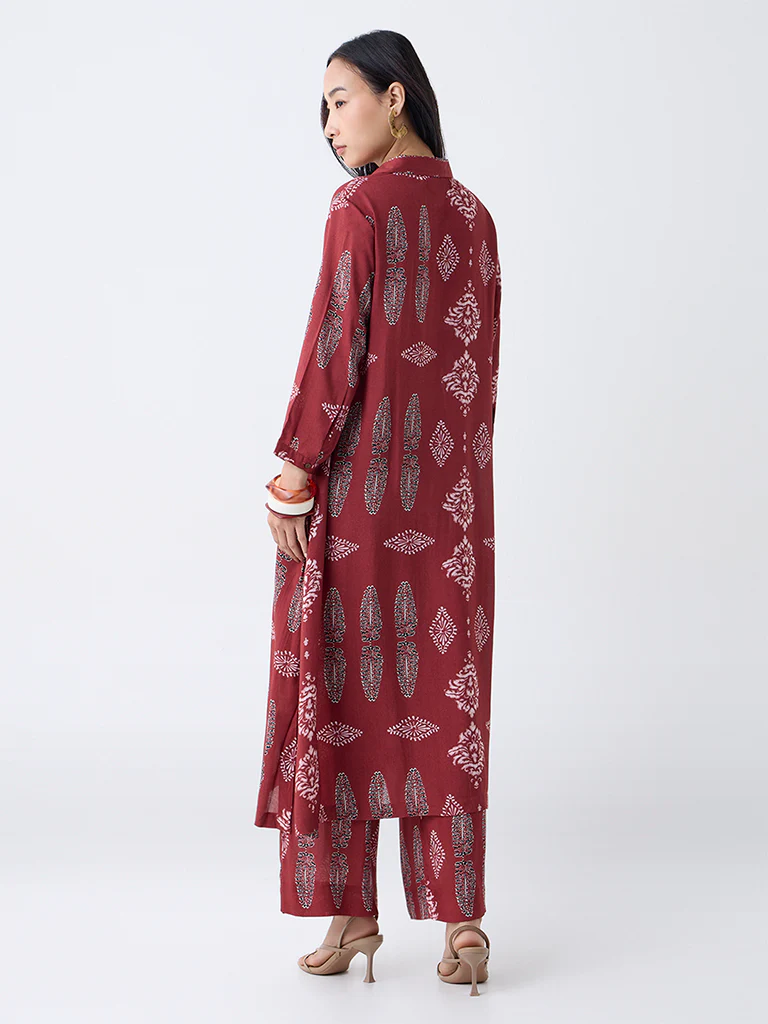 Utsa Red Printed A-Line Kurta - Image 4