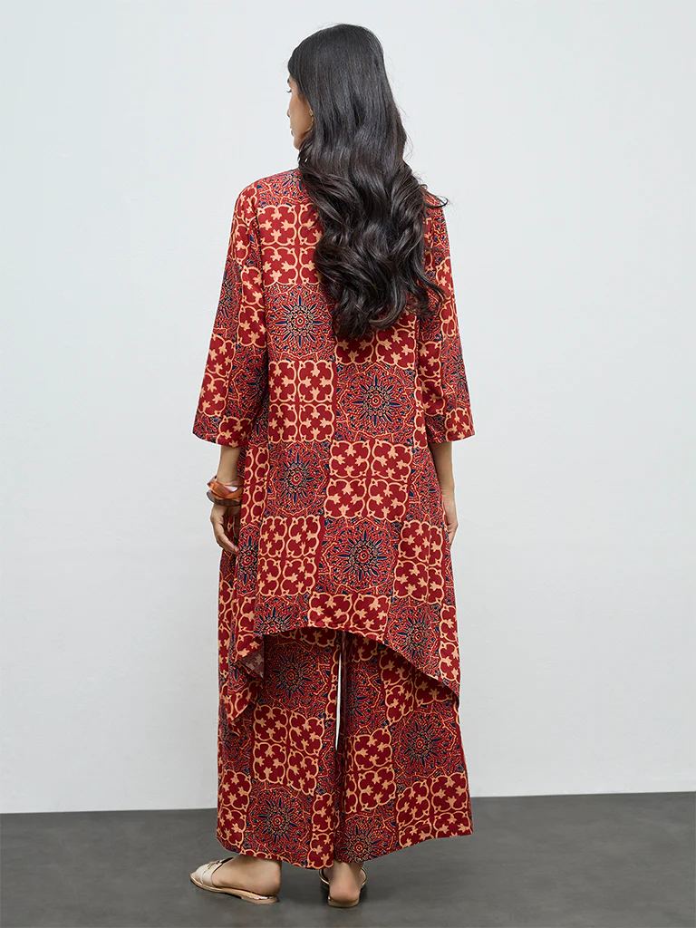 Utsa Red Printed A-Line Kurta - Image 4