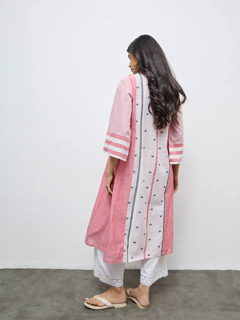Utsa Red Printed Cotton A-Line Kurta - Image 4