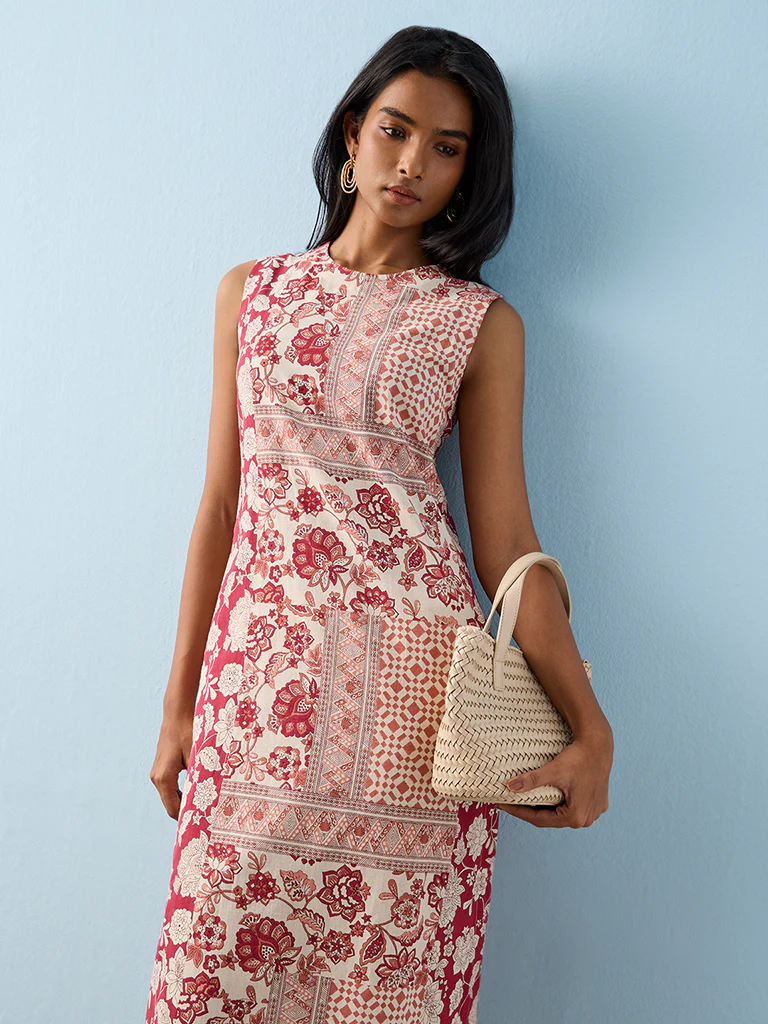 Utsa Red Printed Cotton-Blend A-Line Kurta - Image 3