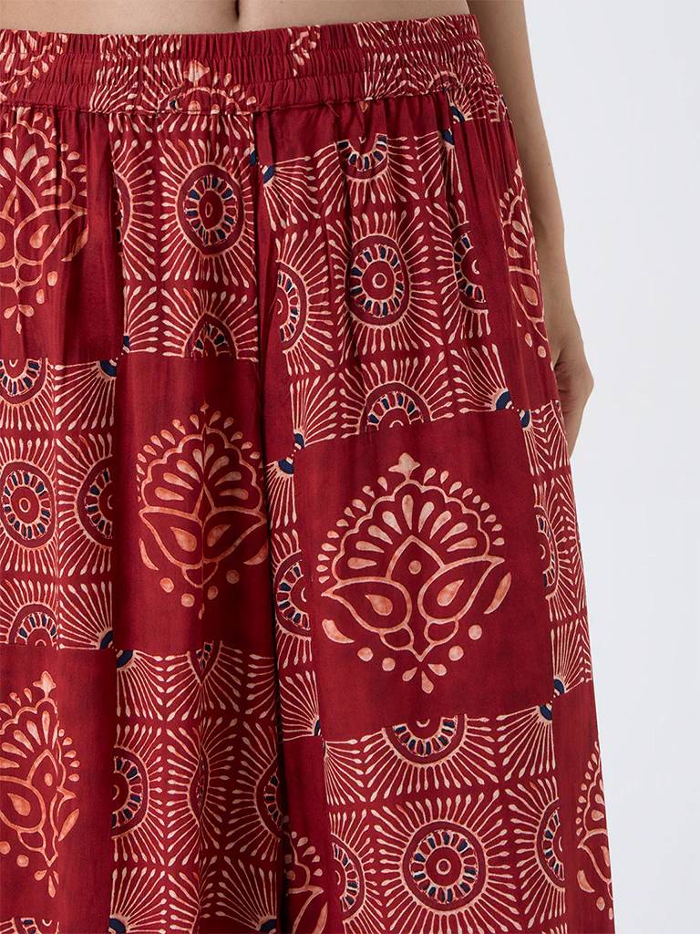 Utsa Red Printed Palazzos - Image 3