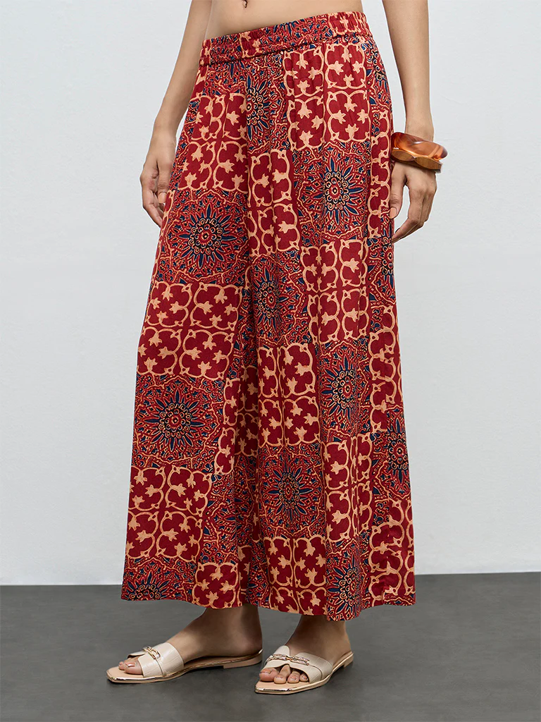 Utsa Red Printed Palazzos