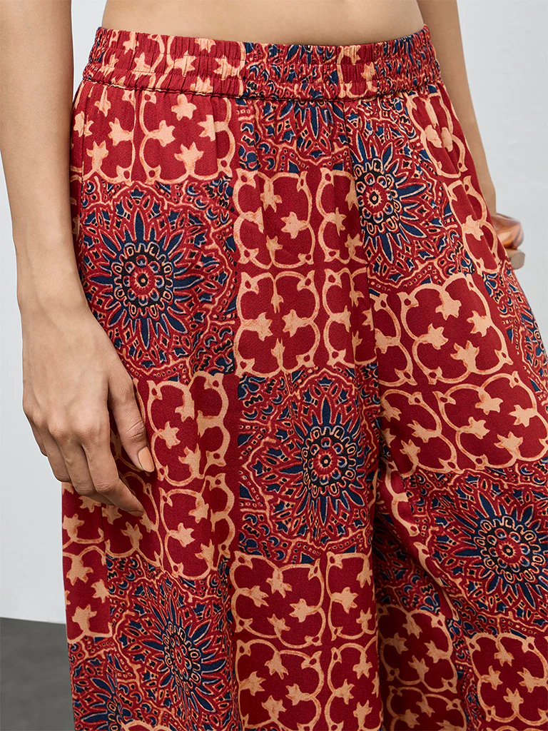 Utsa Red Printed Palazzos - Image 3