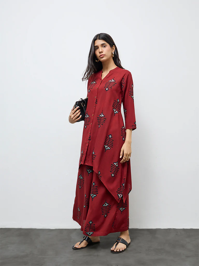 Utsa Red Printed Palazzos - Image 2