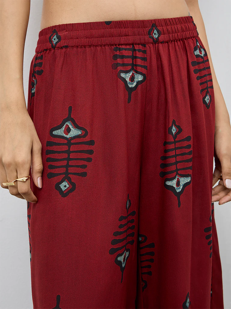 Utsa Red Printed Palazzos - Image 3