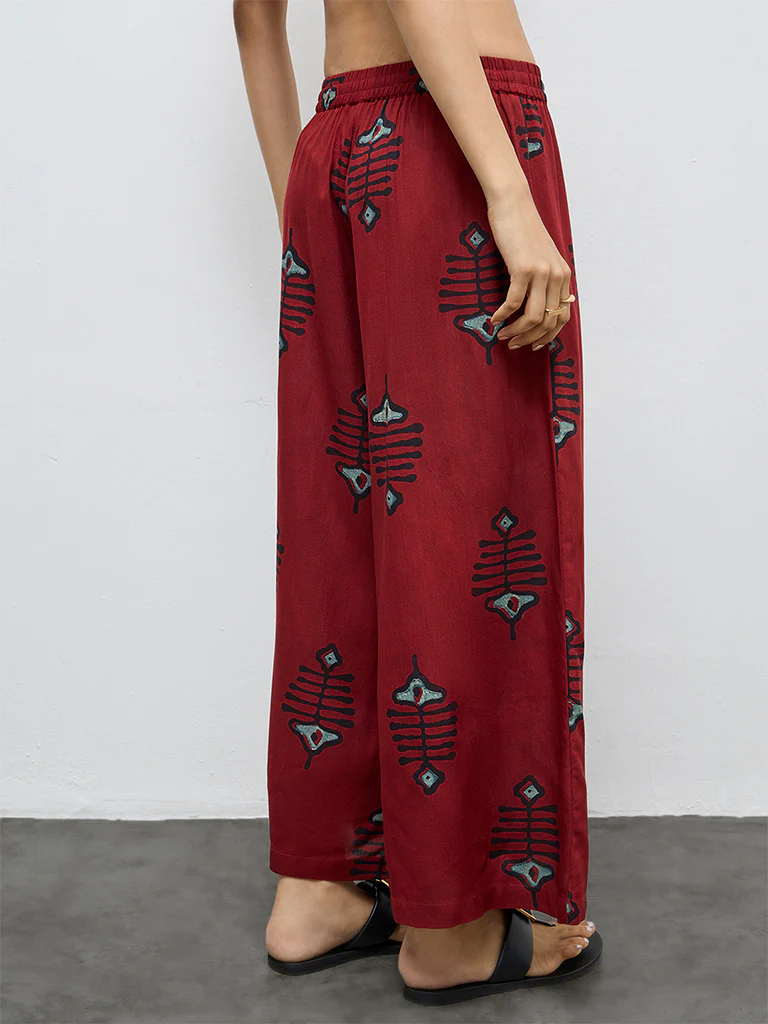 Utsa Red Printed Palazzos - Image 4