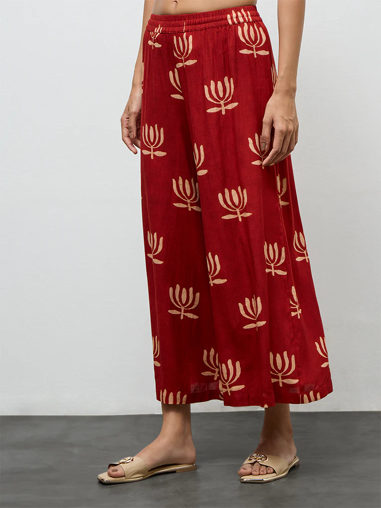 Utsa Red Printed Palazzos - Image 2
