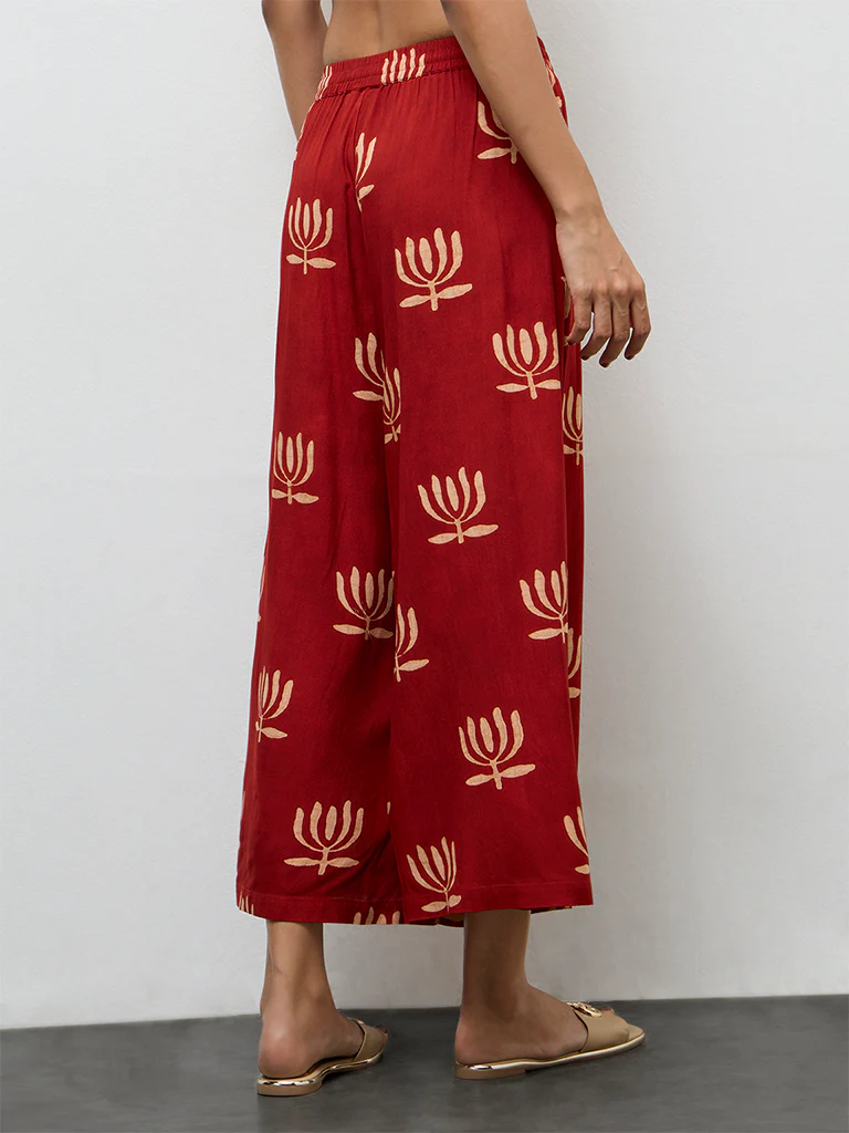 Utsa Red Printed Palazzos - Image 4
