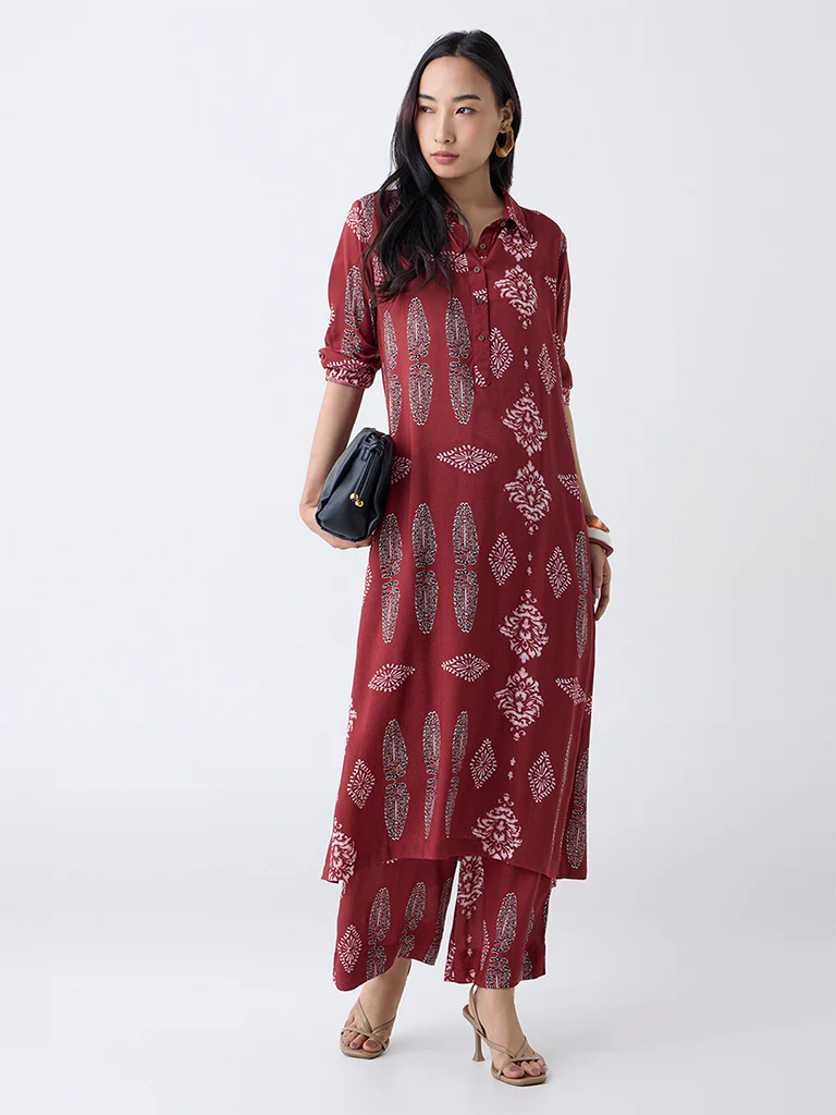 Utsa Red Printed Pants - Image 2
