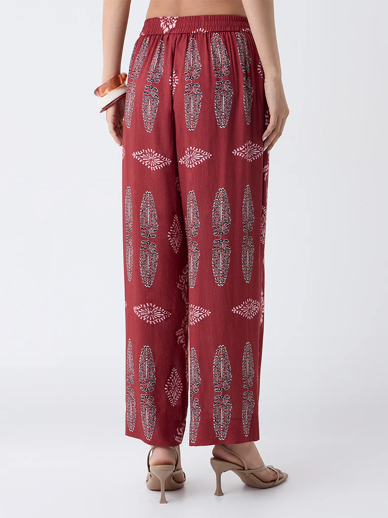 Utsa Red Printed Pants - Image 4