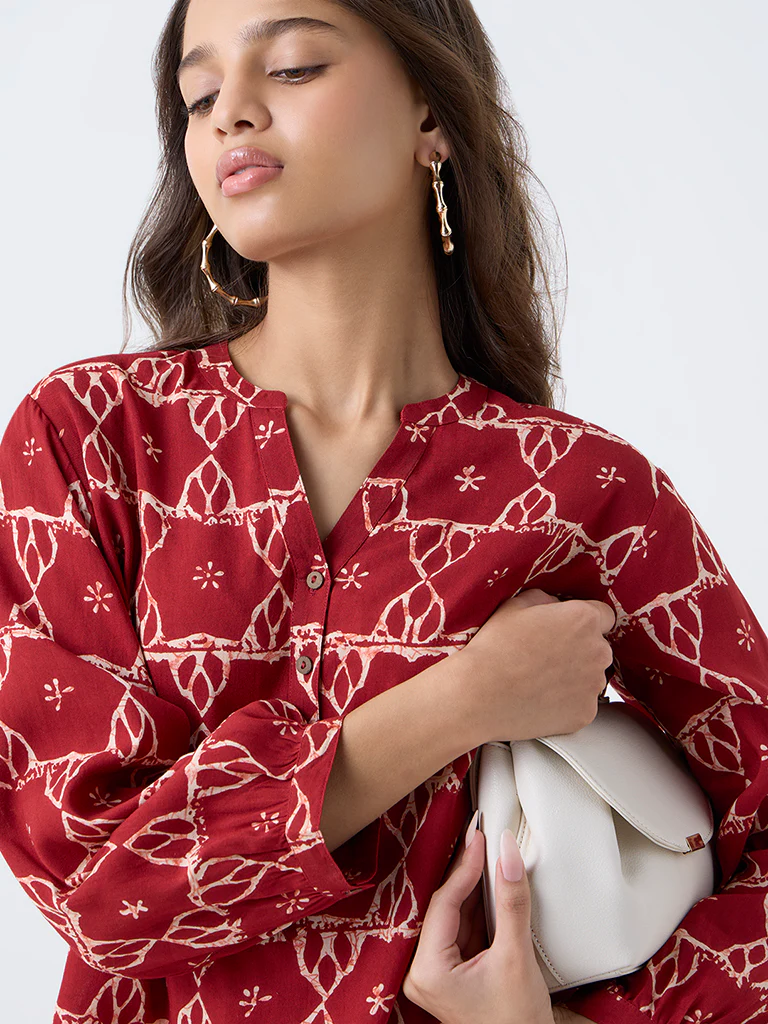 Utsa Red Printed Tunic - Image 3