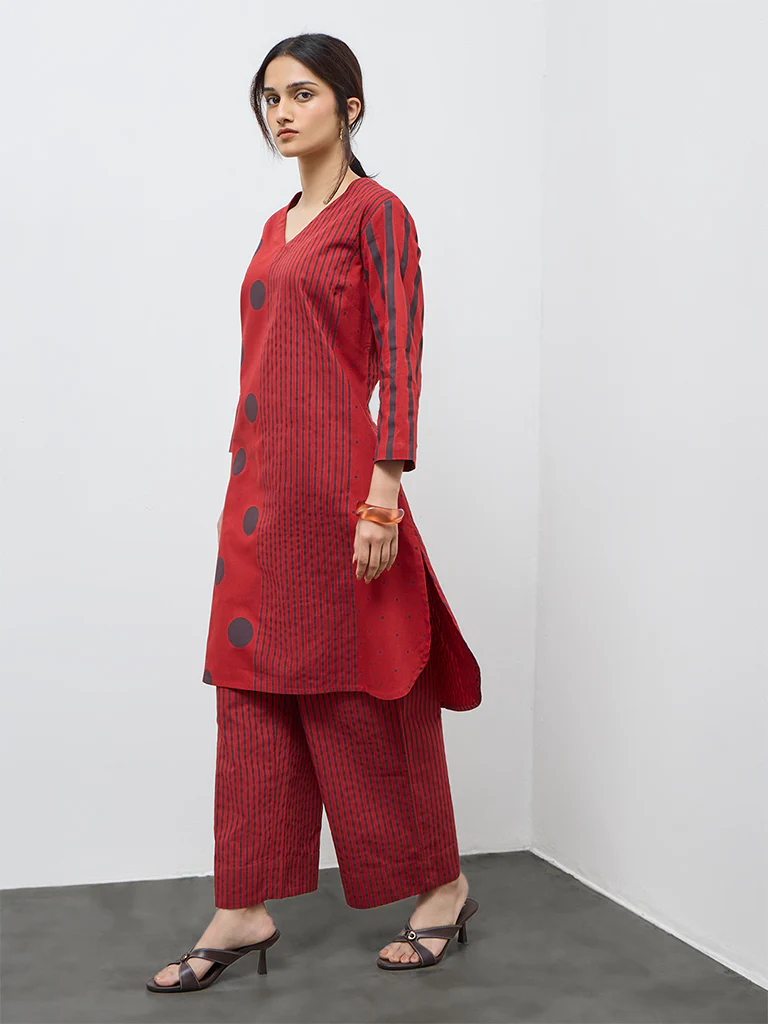Utsa Red Striped Cotton-Blend Pants - Image 2