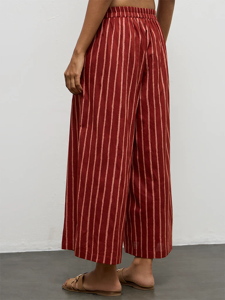 Utsa Red Striped Cotton Pants - Image 4