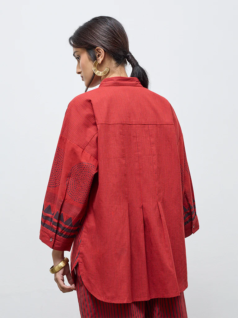 Utsa Red Striped Cotton Tunic - Image 4