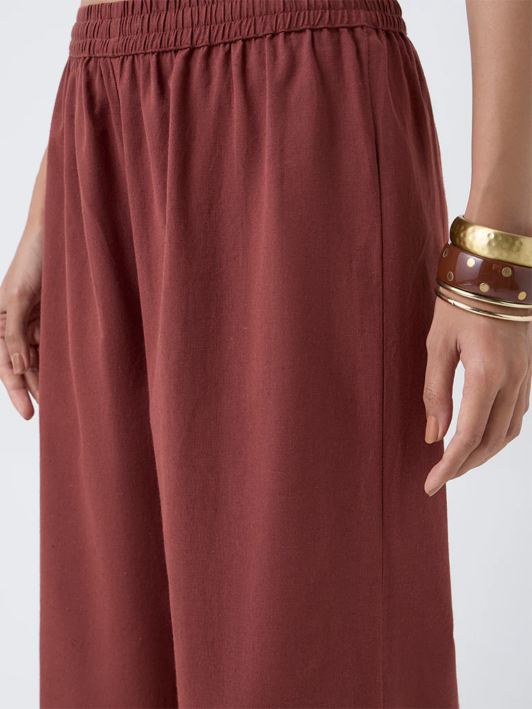 Utsa Rust Cotton-Blend Ethnic Pants - Image 3