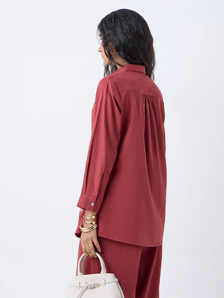 Utsa Rust Floral Embroidered Cotton Tunic - Image 4