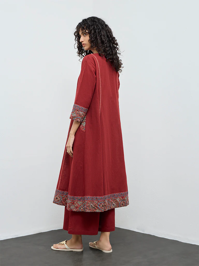 Utsa Rust Piping Detailed Cotton Anarkali Kurta - Image 4