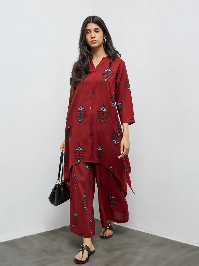 Utsa Rust Printed A-Line Kurta