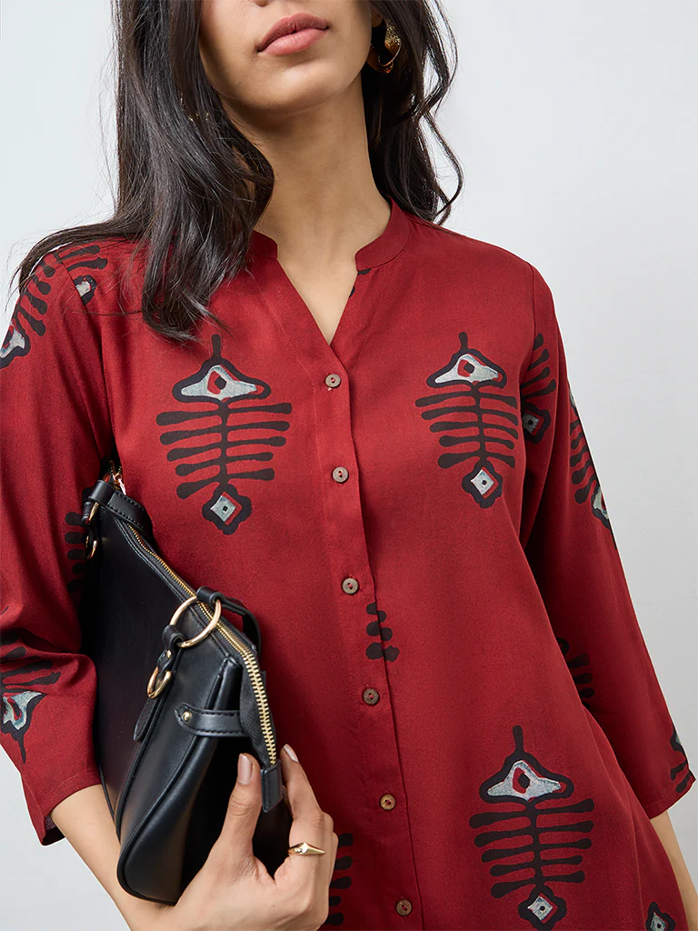 Utsa Rust Printed A-Line Kurta - Image 3