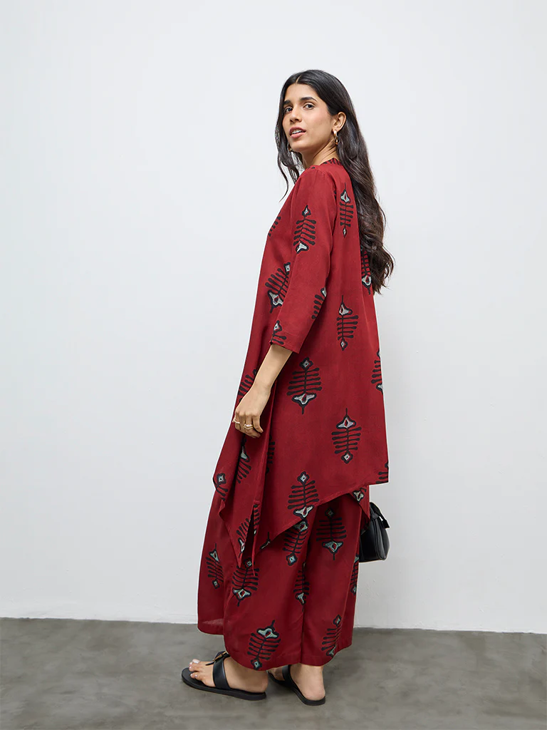 Utsa Rust Printed A-Line Kurta - Image 4